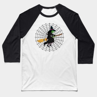 Funny Spider Web Halloween Witch Broom Baseball T-Shirt